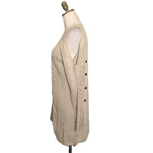 Flying Tomato Pullover Sweater Size M Tan Semi Sheer Long Cold Shoulder Grommets